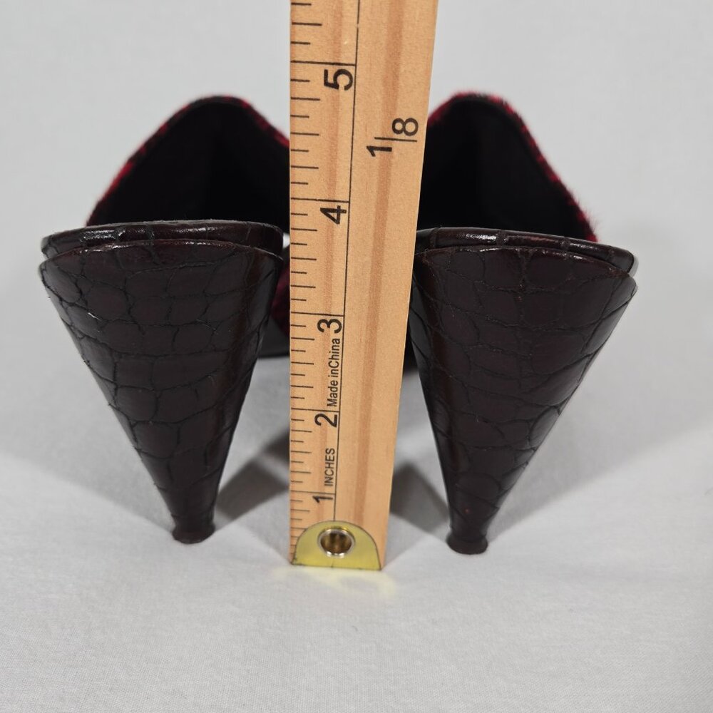 RARE Vintage Y2K Mobwife LEATHER Red & Black Animal Print Heel Sandals Size 8.5M - Picture 16 of 17